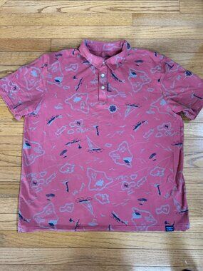 LLBean Men’s Large Traditional Fit Cotton Polo – Casco Bay Map Print – Berry Red